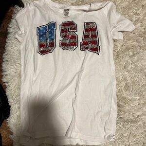 Victoria's Secret White USA Tee with Red and Blue Accents